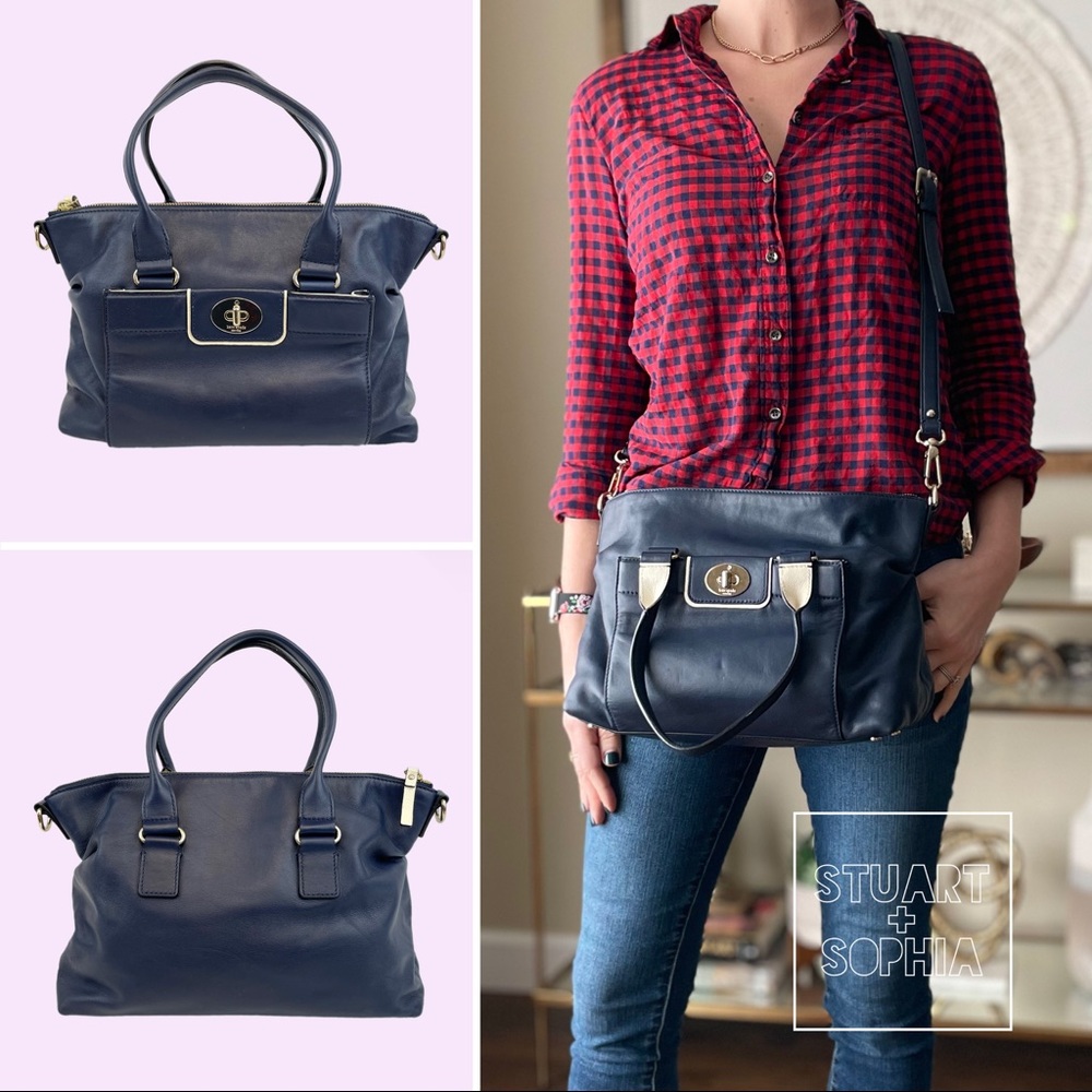 Kate Spade Hampton Road Navy Janie Leather Satchel Crossbody Strap Bag